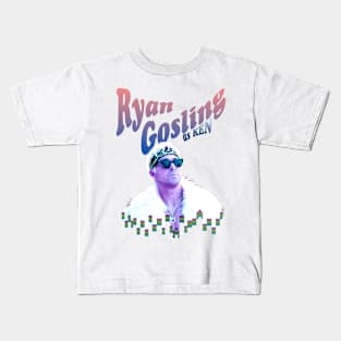 Barbie movie 2023 Ryan Gosling as Ken graphic illustration design by ironpalette Kids T-Shirt